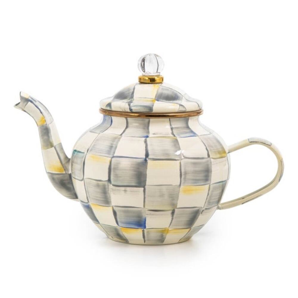NEW Mackenzie Childs Sterling Check 4 Cup Teapot